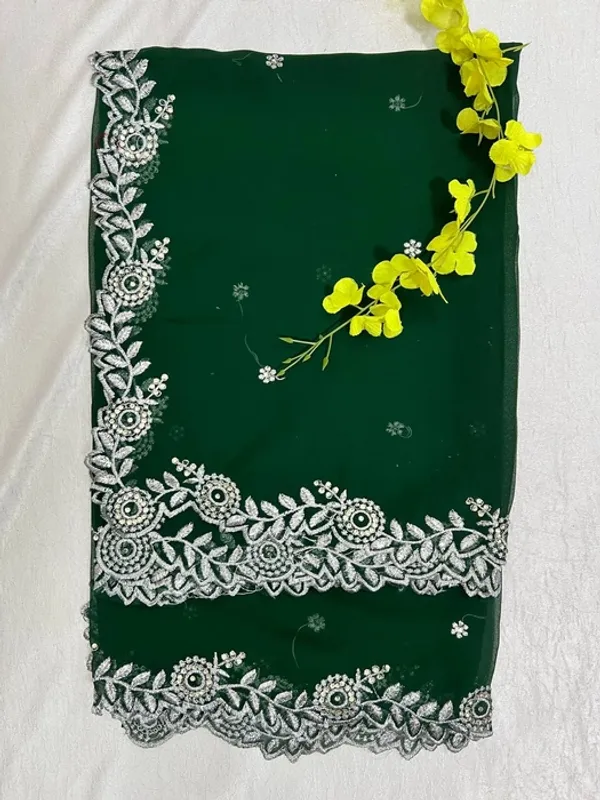 Bottle_Green_Georgette_Silver_Border_Dupatta_For_Women