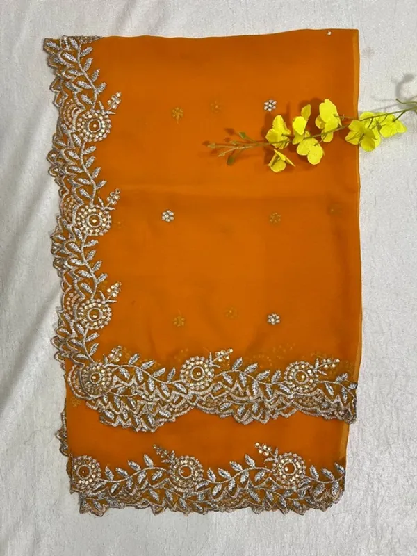 Yellow_Georgette_Silver_Border_Dupatta_For_Women