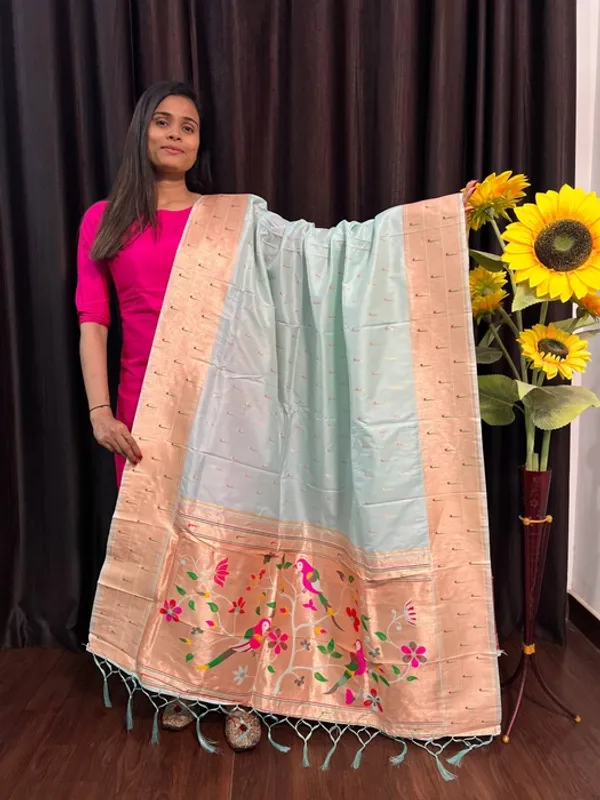 Blue_Silk_Paithani_Parrot_Muniya_Border_Dupatta_For_Women