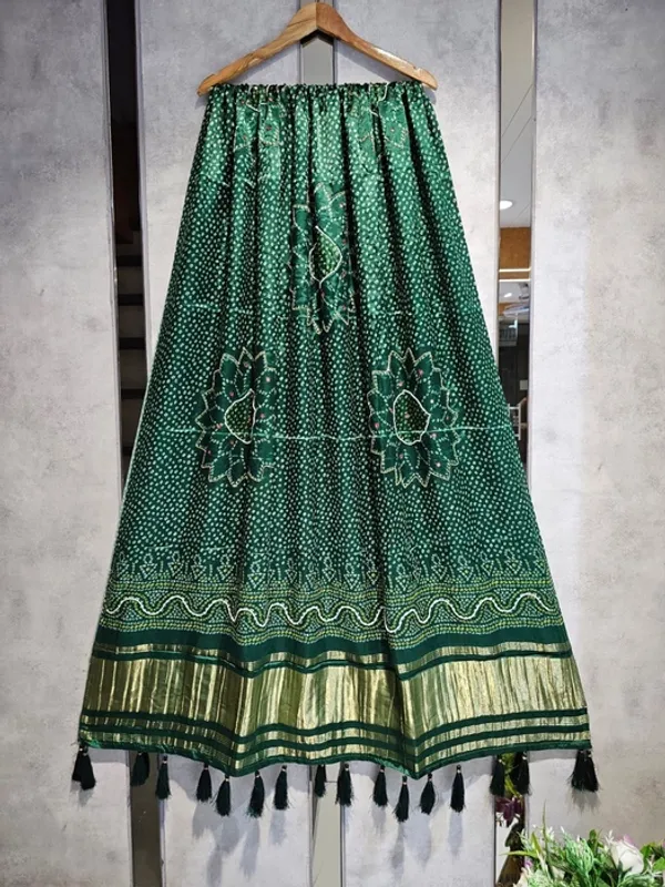Green_Modal_Silk_Bandhani_Print_Handwork_Dupatta_For_Women