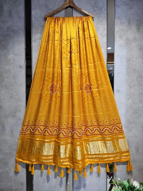 Yellow_Modal_Silk_Bandhani_Print_Handwork_Dupatta_For_Women
