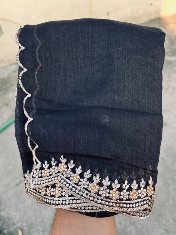 Black_Silk_Stone_Work_Border_Dupatta_For_Women
