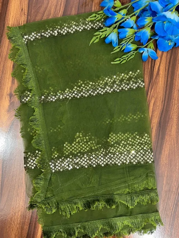 Green_Net_Sequin_All_Over_Four-Side_Lace_Dupatta_For_Women