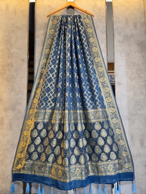Blue_Georgette_Bandhani_Zari_Woven_Dupatta_For_Women