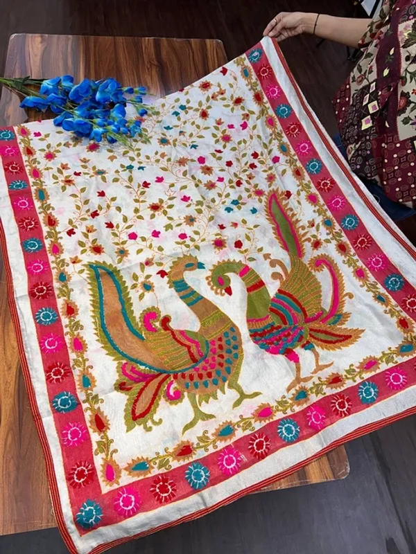 White_Chanderi_Silk_Kantha_Work_Dupatta_For_Women