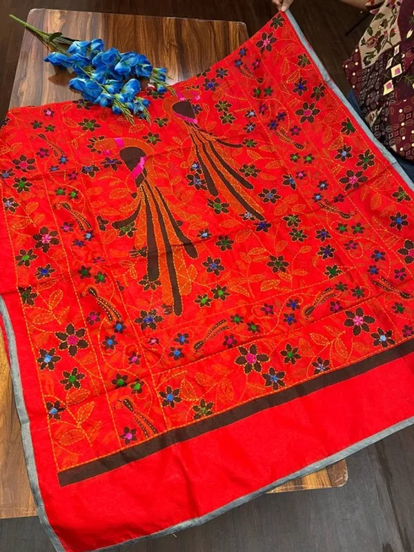 Red_Chanderi_Silk_Kantha_Work_Dupatta_For_Women