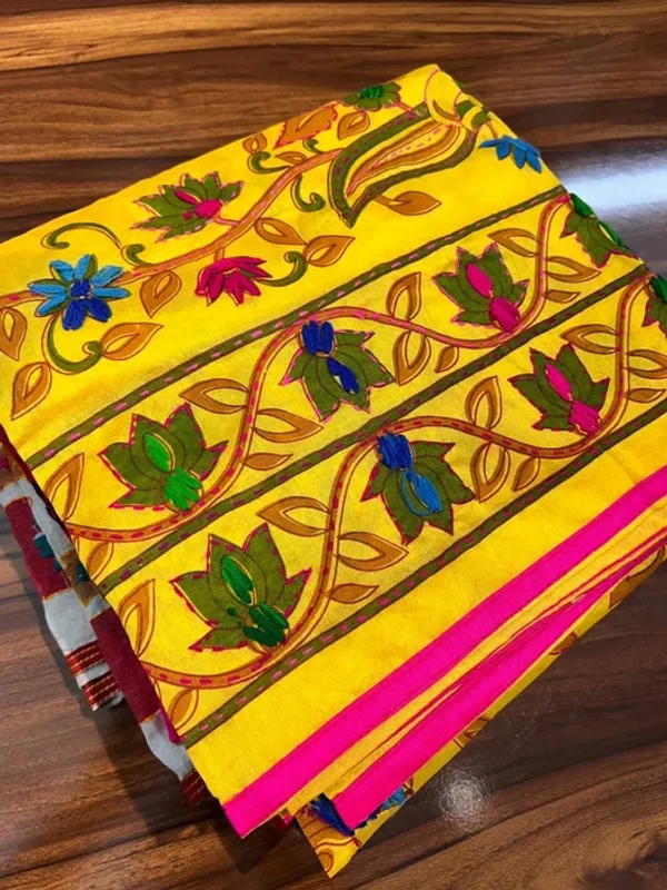 Yellow_Chanderi_Silk_Kantha_Work_Dupatta_For_Women