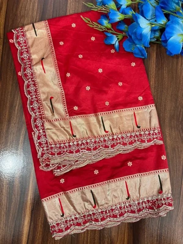 Red_Silk_Paithani_Dola_Muniya_Cutwork_Border_Dupatta_For_Women