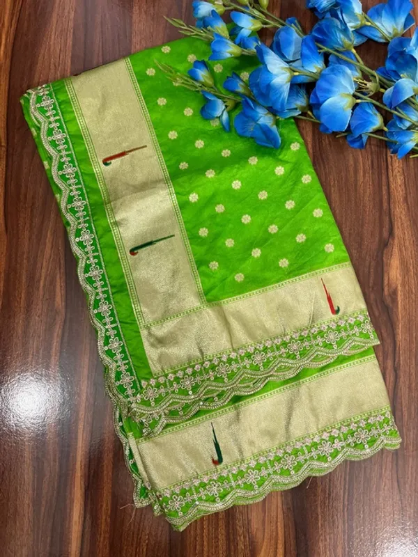 Green_Silk_Paithani_Dola_Muniya_Cutwork_Border_Dupatta_For_Women