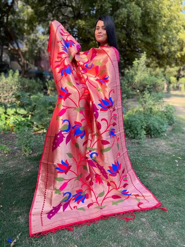 Full_Zari_Silk_Paithani_Lotus_Zari_Work_Dupatta_For_Women