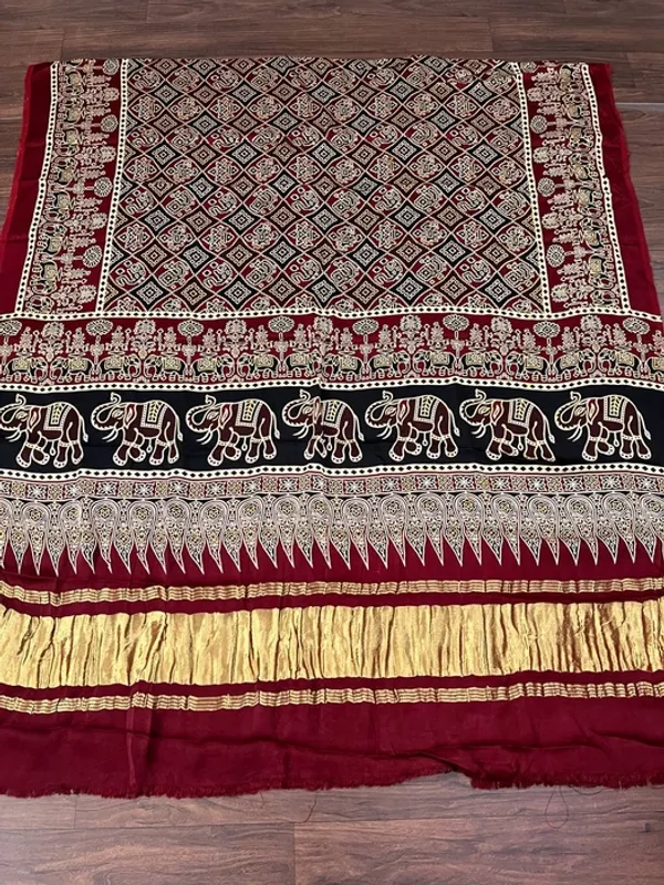 Multicolor_Modal_Silk_Ajrakh_Block_Print_Lagdi_Patta_Dupatta_For_Women
