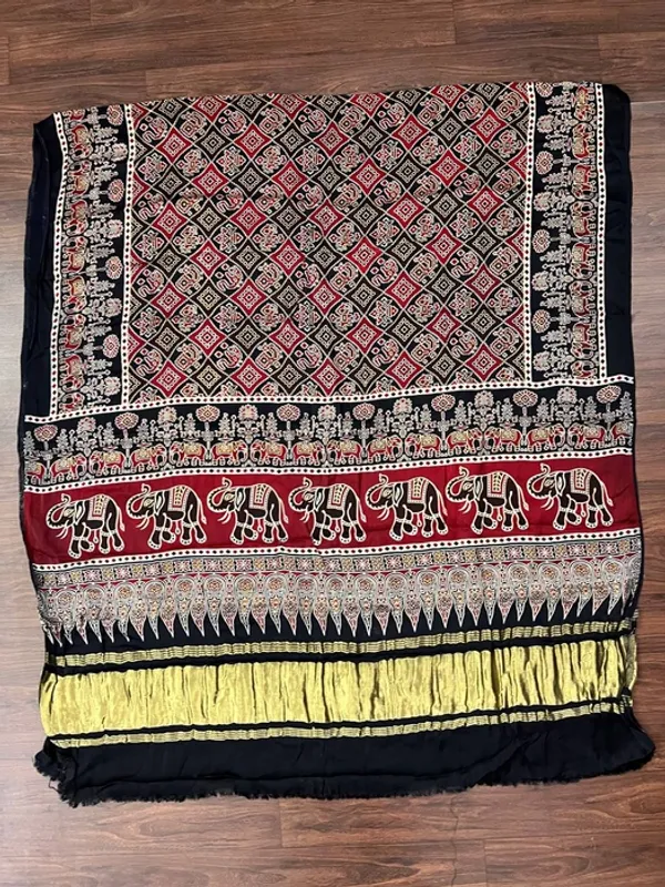 Multicolor_Modal_Silk_Ajrakh_Block_Print_Lagdi_Patta_Dupatta_For_Women