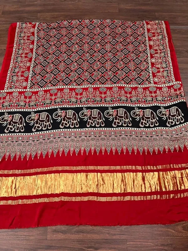 Multicolor_Modal_Silk_Ajrakh_Block_Print_Lagdi_Patta_Dupatta_For_Women