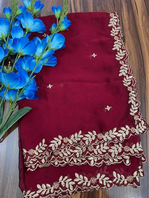 Maroon_Silk_Four-Side_Border_Dupatta_For_Women