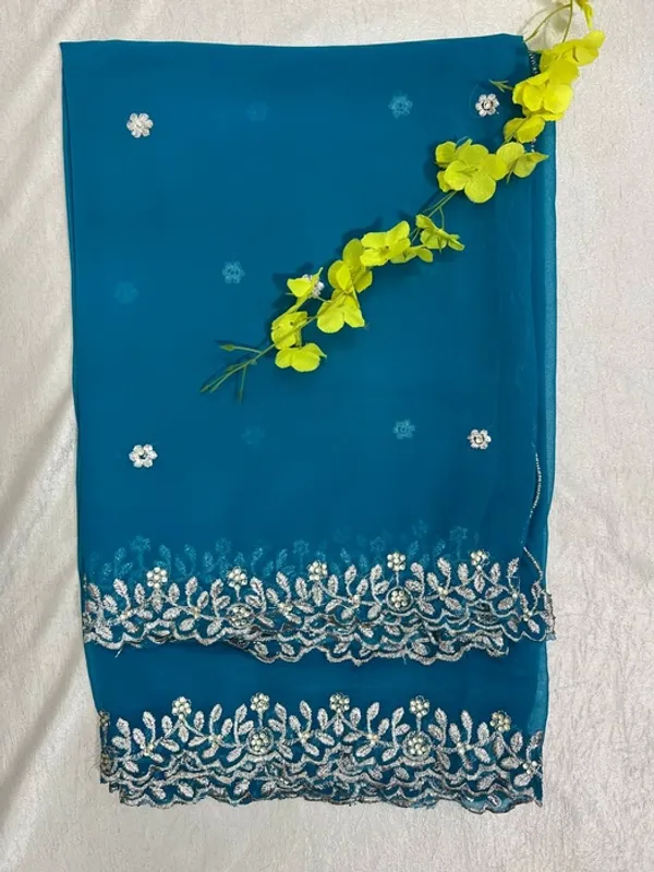 Blue_Georgette_Silver_Border_Dupatta_For_Women