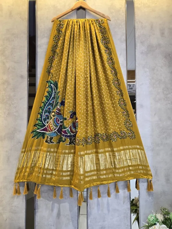 Yellow_Modal_Gajji_Silk_Peacock_Print_Dupatta_For_Women