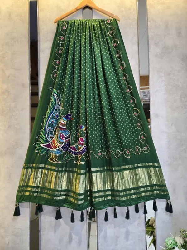Green_Modal_Gajji_Silk_Peacock_Print_Dupatta_For_Women