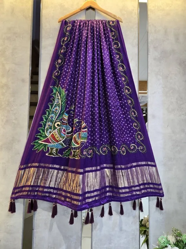 Violet_Modal_Gajji_Silk_Peacock_Print_Dupatta_For_Women