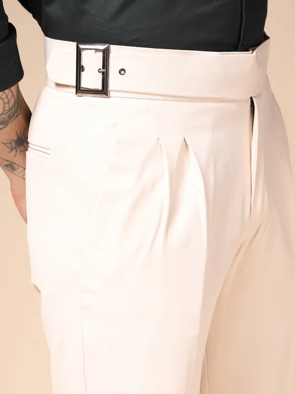 Beige_Polyester_Blend_Classic_Buckle_Gurkha_Pants_For_Men