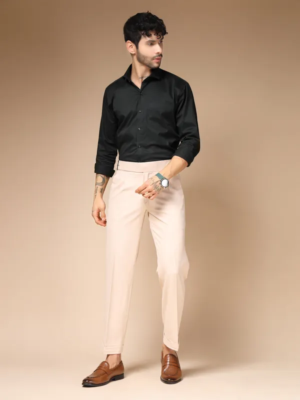 Beige_Polyester_Blend_Classic_Buckle_Gurkha_Pants_For_Men