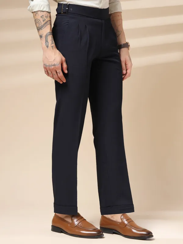 Navy_Blue_Polyester_Stretch_Classic_Buckle_Gurkha_Pants_For_Men