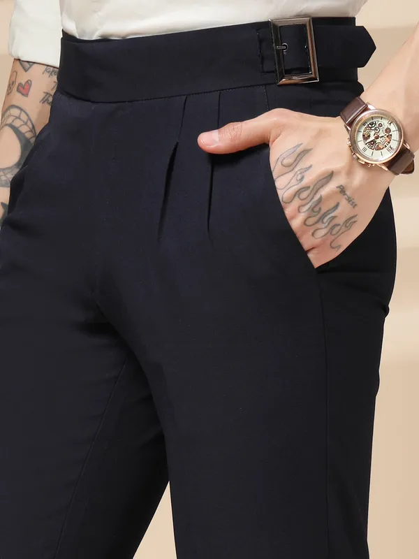 Navy_Blue_Polyester_Stretch_Classic_Buckle_Gurkha_Pants_For_Men