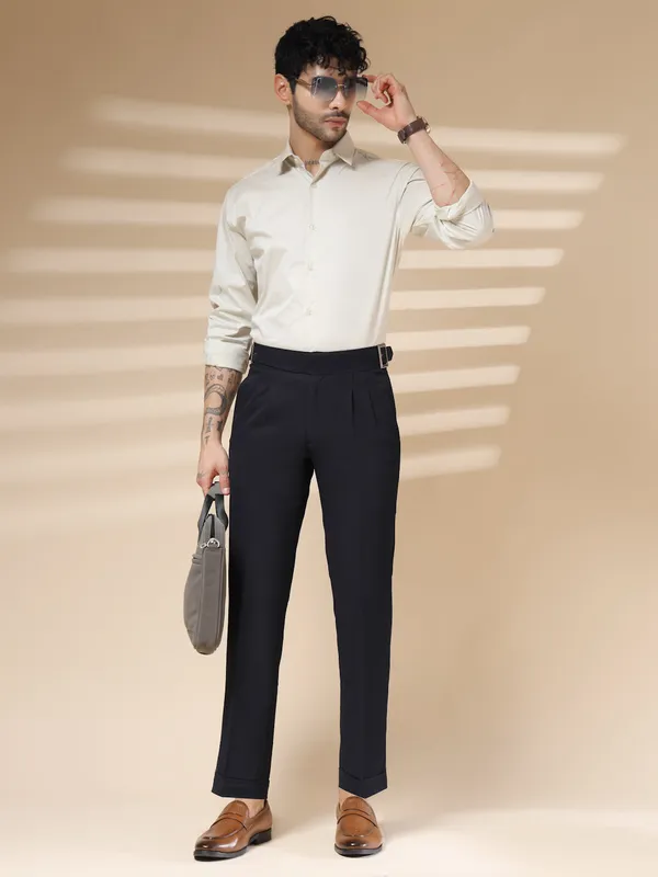 Navy_Blue_Polyester_Stretch_Classic_Buckle_Gurkha_Pants_For_Men