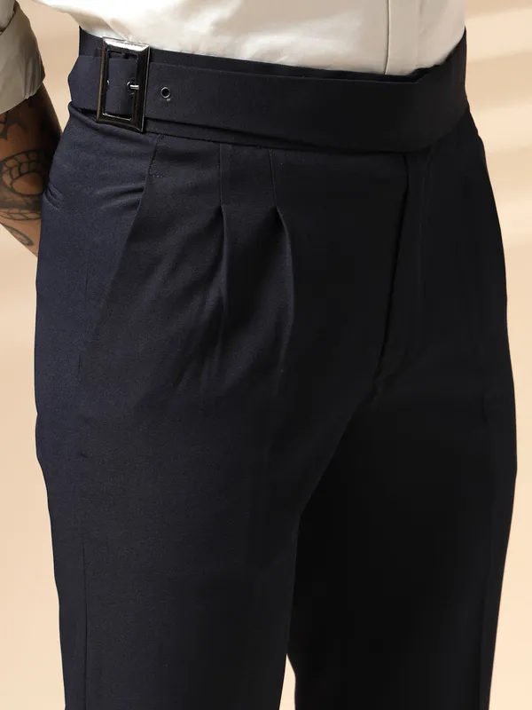 Navy_Blue_Polyester_Stretch_Classic_Buckle_Gurkha_Pants_For_Men
