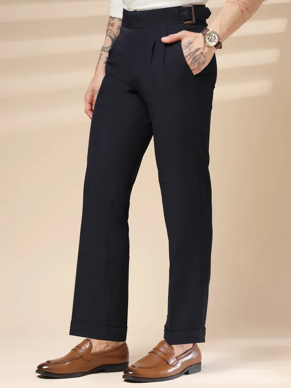 Navy_Blue_Polyester_Stretch_Classic_Buckle_Gurkha_Pants_For_Men