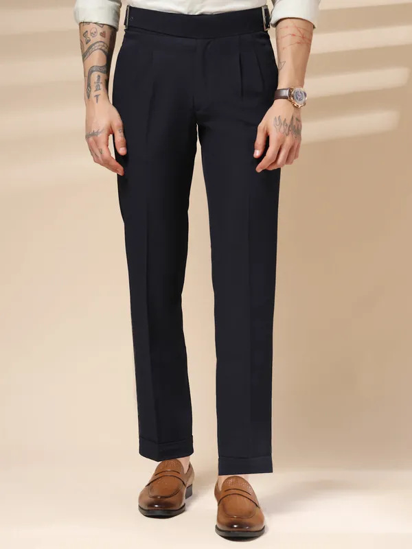 Navy_Blue_Polyester_Stretch_Classic_Buckle_Gurkha_Pants_For_Men
