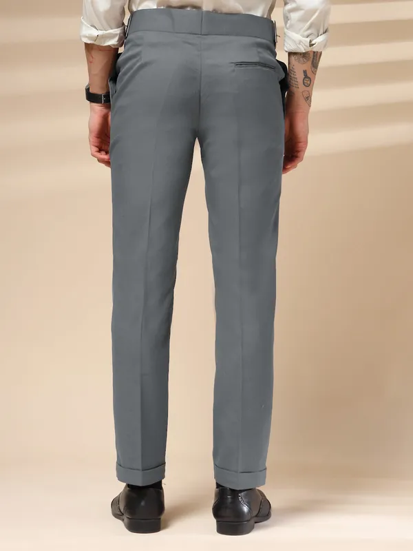 Stone_Grey_Polyester_Classic_Buckle_Gurkha_Pants_For_Men