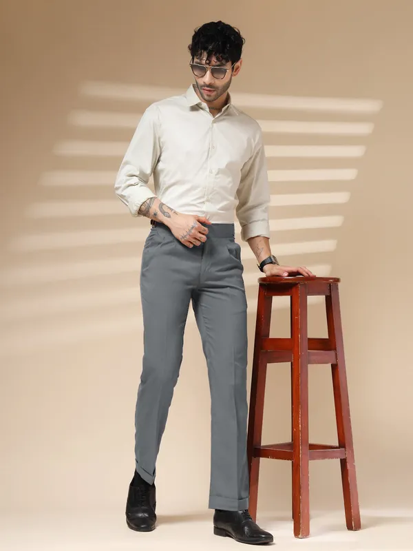 Stone_Grey_Polyester_Classic_Buckle_Gurkha_Pants_For_Men
