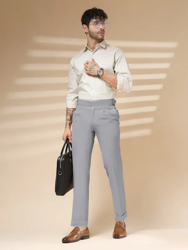 Ash_Grey_Polyester_Classic_Buckle_Gurkha_Pants_For_Men