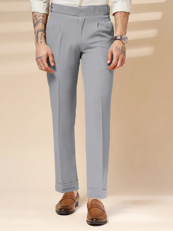 Ash_Grey_Polyester_Classic_Buckle_Gurkha_Pants_For_Men