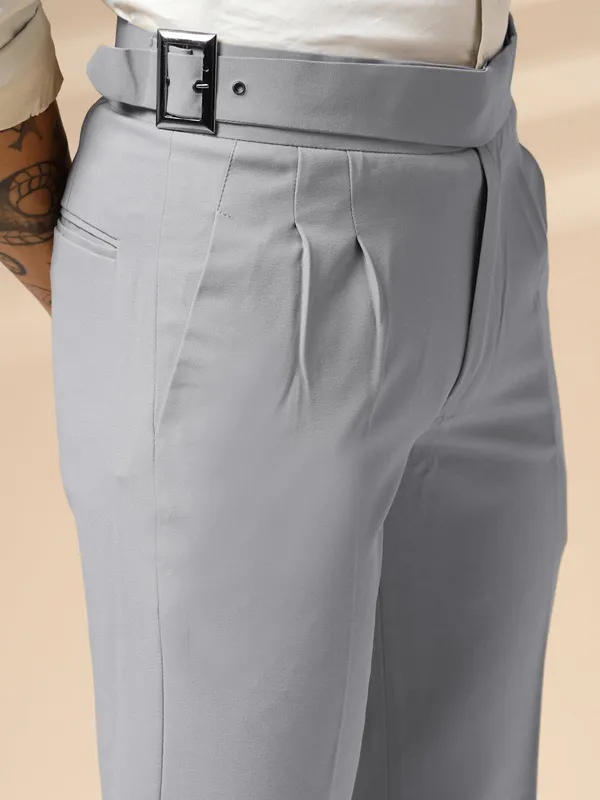 Ash_Grey_Polyester_Classic_Buckle_Gurkha_Pants_For_Men