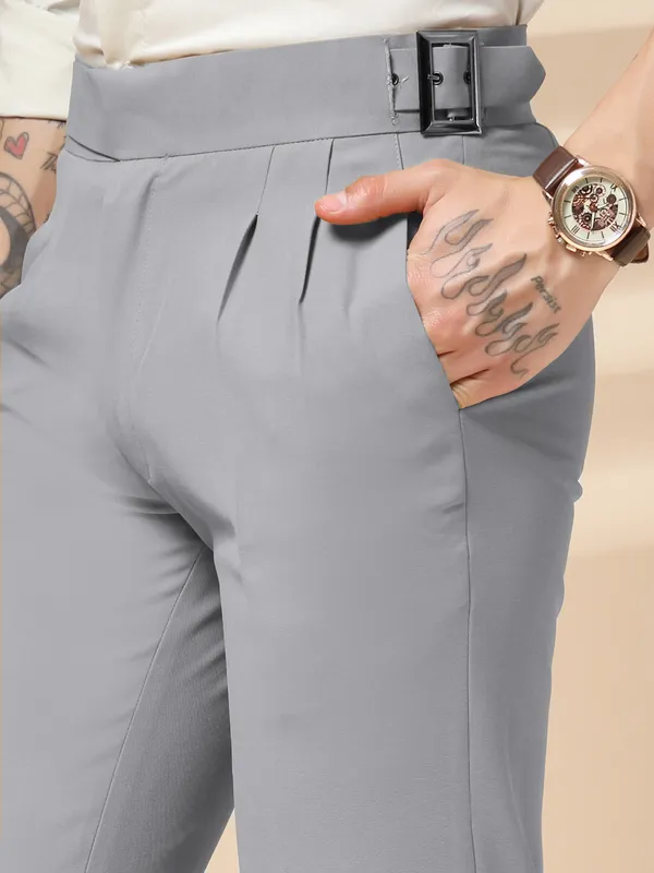 Ash_Grey_Polyester_Classic_Buckle_Gurkha_Pants_For_Men