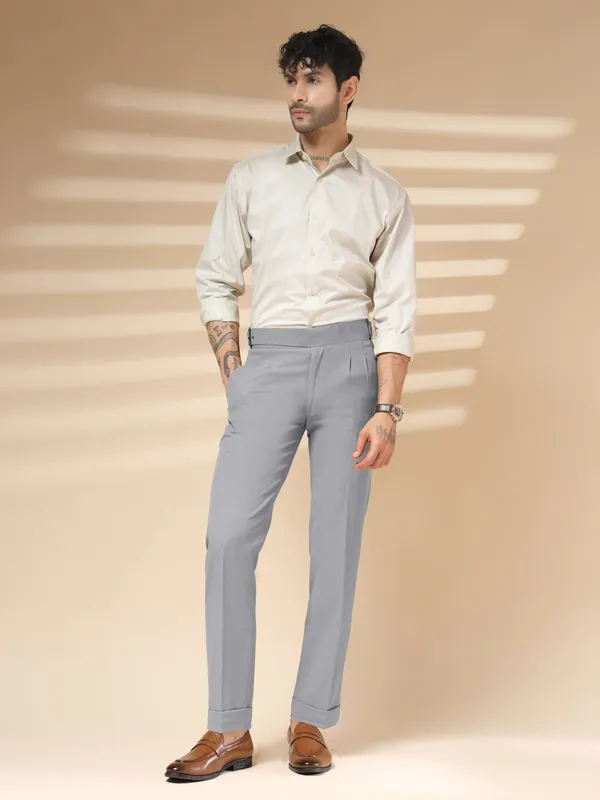 Ash_Grey_Polyester_Classic_Buckle_Gurkha_Pants_For_Men