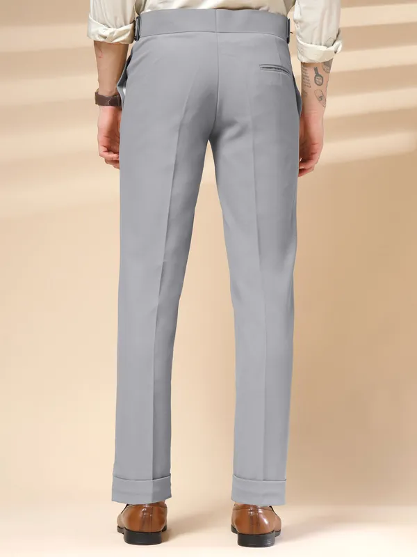 Ash_Grey_Polyester_Classic_Buckle_Gurkha_Pants_For_Men