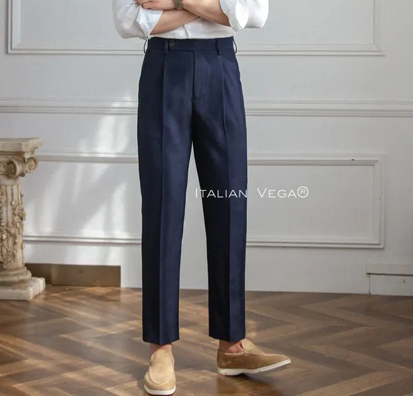 Navy_Polyester_Cotton_Pleated_Trousers_For_Men