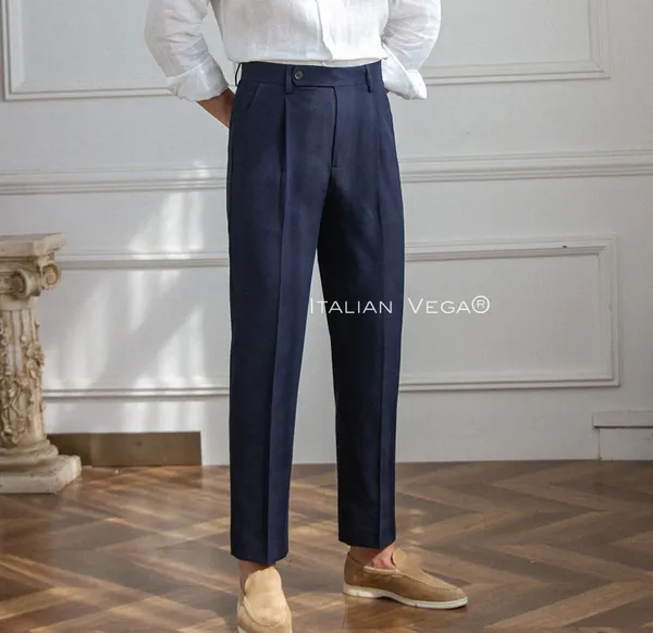 Navy_Polyester_Cotton_Pleated_Trousers_For_Men