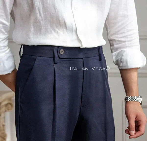 Navy_Polyester_Cotton_Pleated_Trousers_For_Men