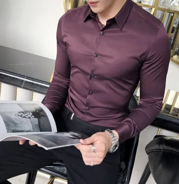Wine_Cotton_Korean_Collar_Shirt_For_Men