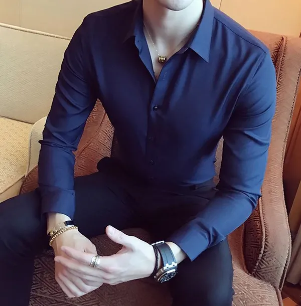 Navy_Cotton_Satin_Shirt_For_Men