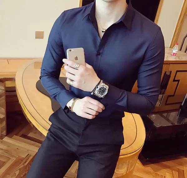 Navy_Cotton_Satin_Shirt_For_Men
