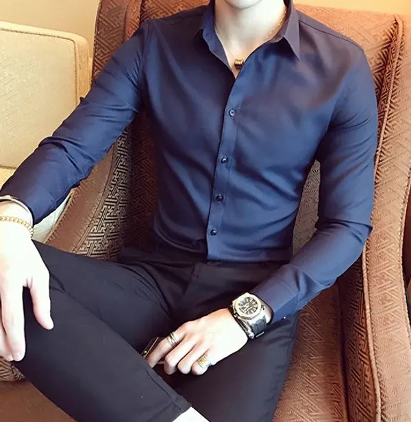 Navy_Cotton_Satin_Shirt_For_Men