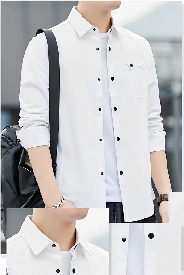 White_Cotton_Stand_Collar_Shirt_For_Men