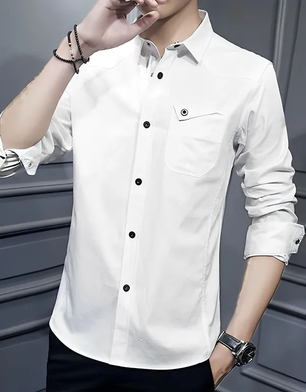 White_Cotton_Stand_Collar_Shirt_For_Men