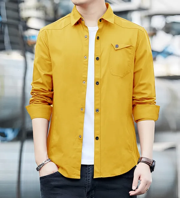 Mustard_Cotton_Stand_Collar_Shirt_For_Men