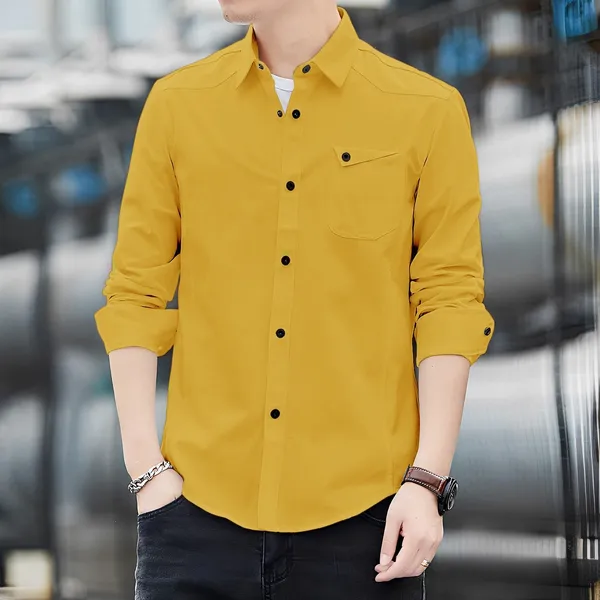 Mustard_Cotton_Stand_Collar_Shirt_For_Men