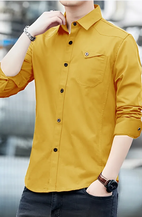 Mustard_Cotton_Stand_Collar_Shirt_For_Men